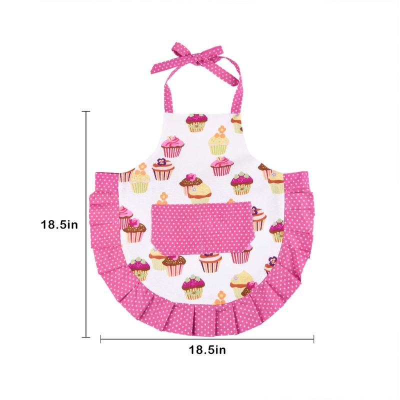 100% Cotton Kids Girls Aprons for Cooking Cute Toddler Cupcake Baking Apron Adjustable Kitchen Pink Apron for Children Daughters Little Girls Granddaughter Gifts from Grandma