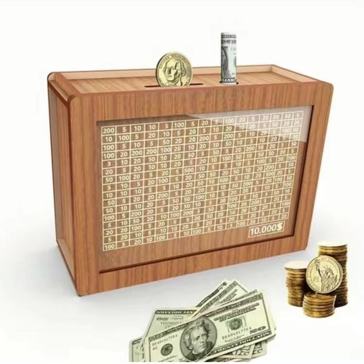 Cash Vault Wooden Savings Box 10000 The Challenge Piggy Bank, Cash Box Piggy Bank for Adults Money Saving Box, 10,000 Cashbox Savings Jar Alcancias De Dinero Para Adultos