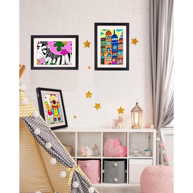 2 Pack Kids Art Frame, 8.5x11 Artwork Frames Changeable with Stand, Front Opening Picture Frame for Storage & Display Holds 150, for Children Art Projects, Drawings, School Crafts, Black