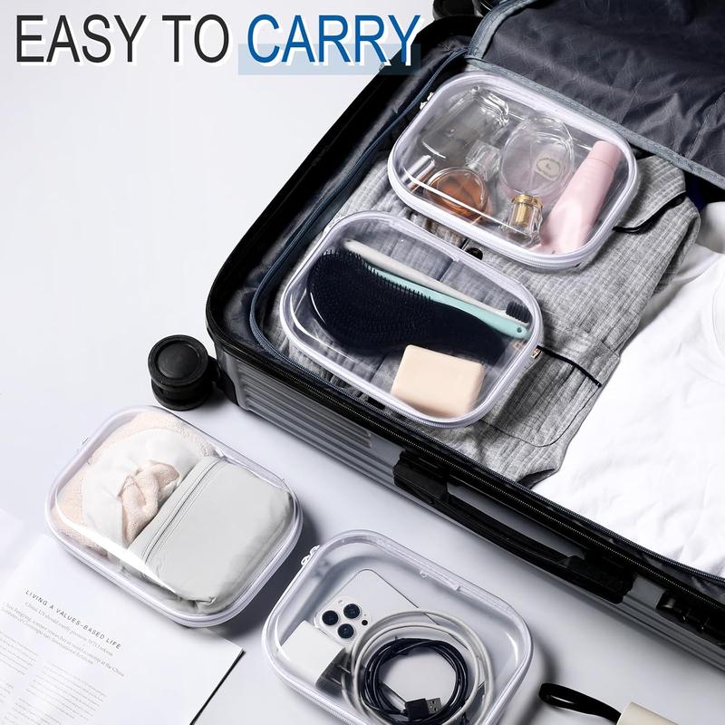 6 count Clear Hard Zipper Case Hard Plastic Zipper Pouches Makeup Bag Transparent Cases for Snacks Hard Plastic Storage Organizer Portable Box for Travel(White,7.87 x 5.9 x 2 Inch)