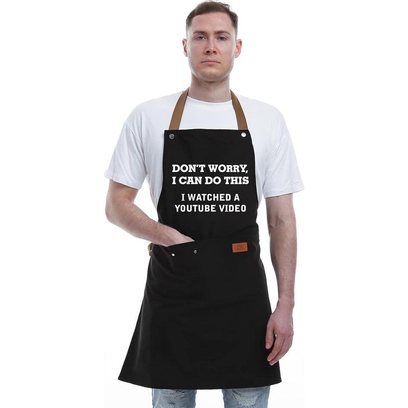 Father's Day Gifts for Dad, Gifts for Husband, Boyfriend, Brother, Men Unique Birthday Gifts, Funny Gifts for Mom, Dad Gifts From Daughter Son – BBQ Cooking Chef Apron 3 Pockets, Kitchen Gifts Christmas Accessory Adjustable Baking Cotton Grandpa