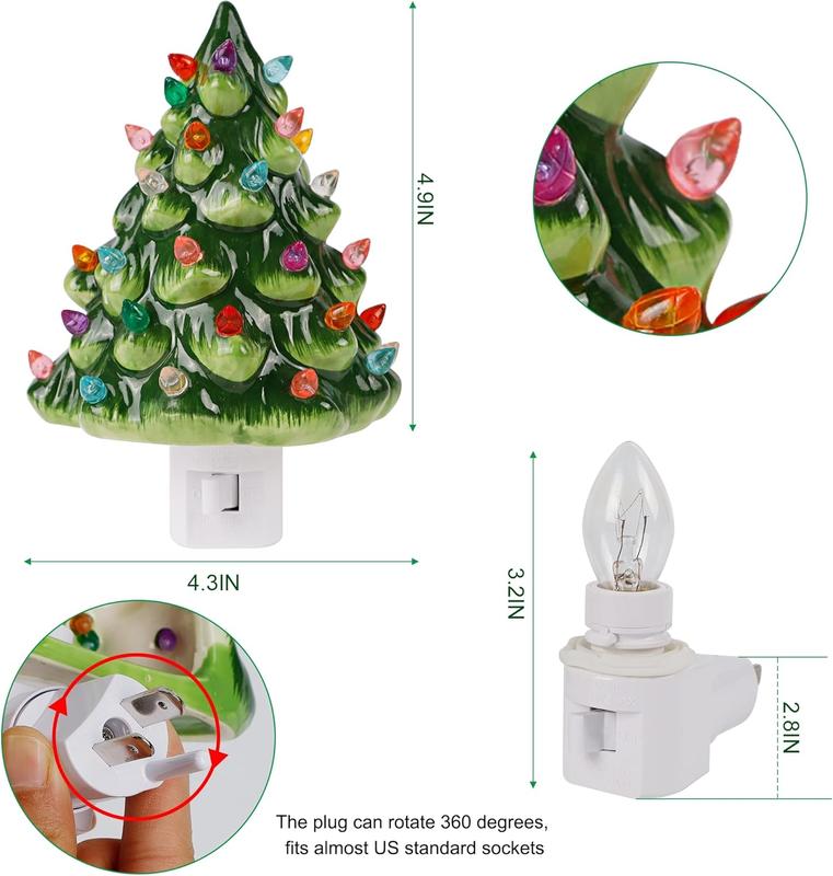 Lucy Art 90 Christmas Ceramic Tree Night Light, Decorative Retro Christmas Tree Nightlight with Lamp, Multicolor Bulbs and 360 Degree Swivel Plug with ON Off Switch for Kitchen Bathroom Bedroom Decor