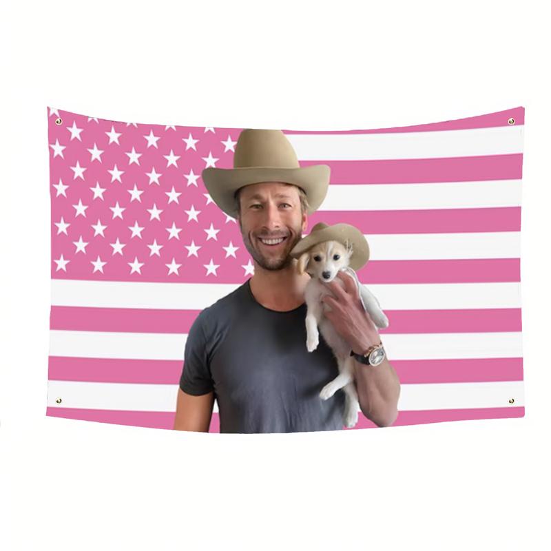 Glen Powell Cowboy Twisters Movie 3x5Ft Flag Pink American Tapestries for Wall Hanging College Dorm Room Decor Outdoor Banner