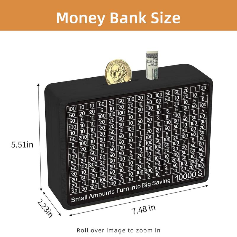 Money Saving Box Cash Vault Wooden Savings Challenge Box Piggy Bank for Adults Kids Budgeting and Savings Goals Coin Bank for Boys and Girls No Install Required cash saving