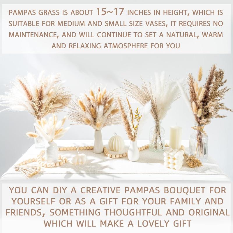 96PCS Natural Dried Pampas Grass Boho Home Decor Bouquet Phragmites Dried Flowers Bouquet for Wedding Floral Arrangements Home Decorations (96PCS) WILD AUTUMN