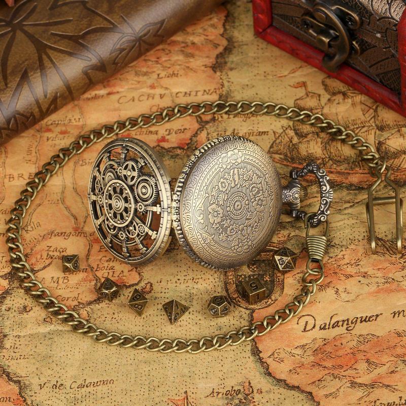 Vintage Pocket Watch Design Storage Case with Dice, 1 Count Creative Gear Chunky Waist Chain Box, Jewelry Storage Box for Home Office Dormitory