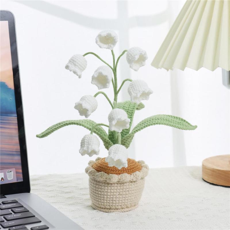 Crochet Lily Of The Valley Potted Plant, 1 Count Artificial Potted Flower, Decorative Flower for Living Room Bedroom, Home Decor, Birthday Gift