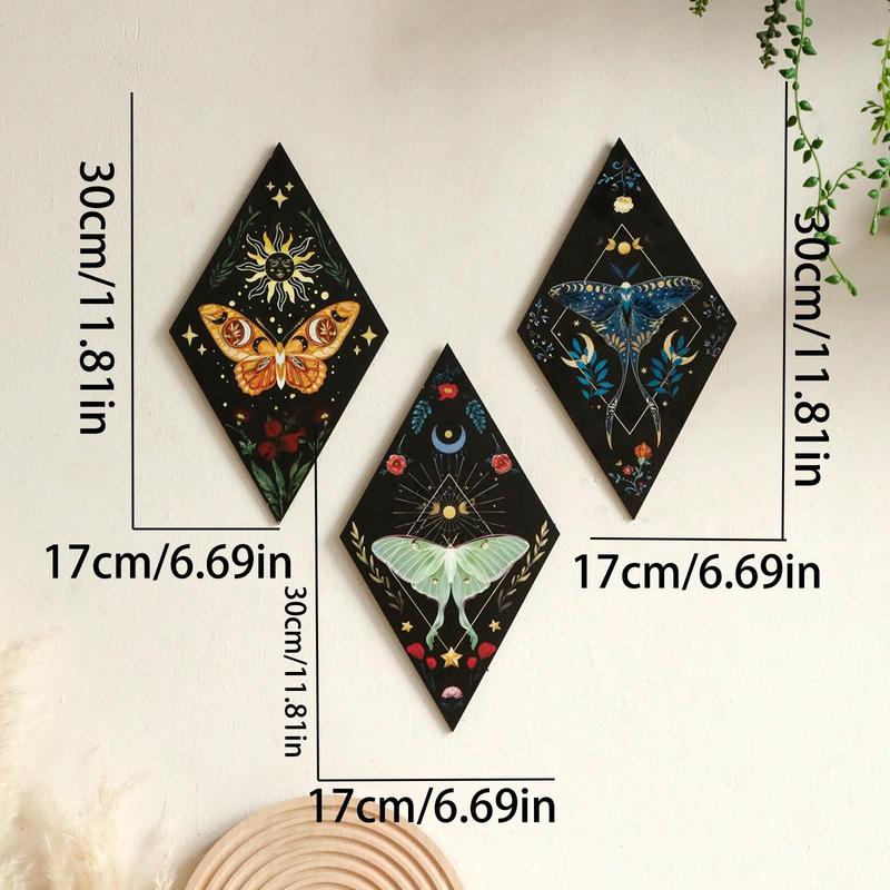 Room Decor Wooden Butterfly & Moon & Star Pattern Wall Art, 3 Counts Boho Style Wall Decor, Halloween Decorations, Wall Hanging Decor for Home Living Room Bedroom, Bedroom Decor