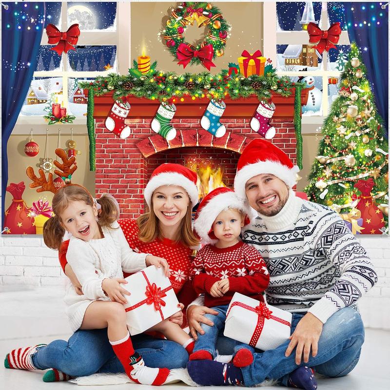 6x4 feet Christmas Fireplace Theme Backdrop Christmas Brick Wall Theme Decoration Extra Large Fabric Red Brick Wall Backdrop for Photo  Shower