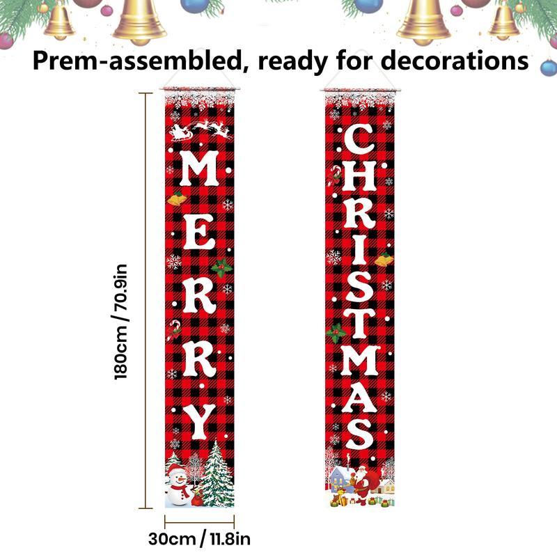 Merry Christmas Banner Xmas Porch Door Sign for Wall Home Party Decor Indoor Outdoor Ornaments