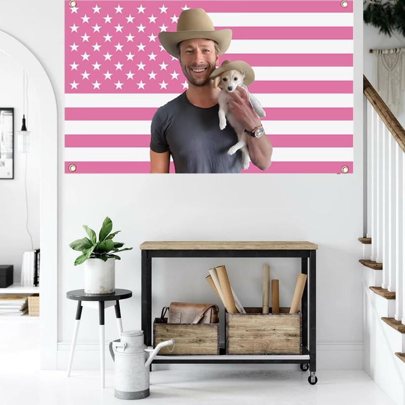 Glen Powell Cowboy Twisters Movie 3x5Ft Flag Pink American Tapestries for Wall Hanging College Dorm Room Decor Outdoor Banner