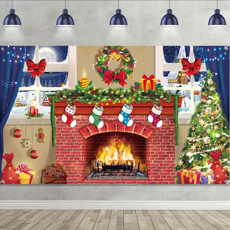 6x4 feet Christmas Fireplace Theme Backdrop Christmas Brick Wall Theme Decoration Extra Large Fabric Red Brick Wall Backdrop for Photo  Shower