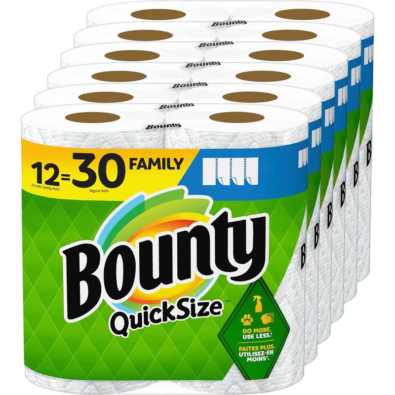 Bounty Quick-Size Paper Towels, White, 12 Family Rolls = 30 Regular Rolls