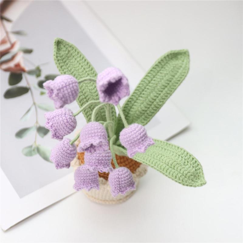 Crochet Lily Of The Valley Potted Plant, 1 Count Artificial Potted Flower, Decorative Flower for Living Room Bedroom, Home Decor, Birthday Gift