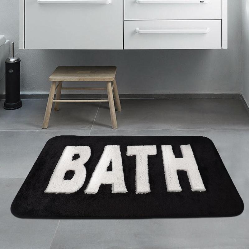 1pc Luxurious Letter Jacquard Embroidery Bathroom Mat - Soft, Thick, and Absorbent Imitation Cashmere Floor Rug with Non-Slip Backing - Machine Washable, Perfect for Shower Room and Bathroom Decoration, Comfortable and Gentle on Feet