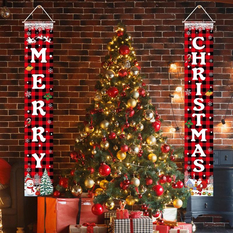 Merry Christmas Banner Xmas Porch Door Sign for Wall Home Party Decor Indoor Outdoor Ornaments