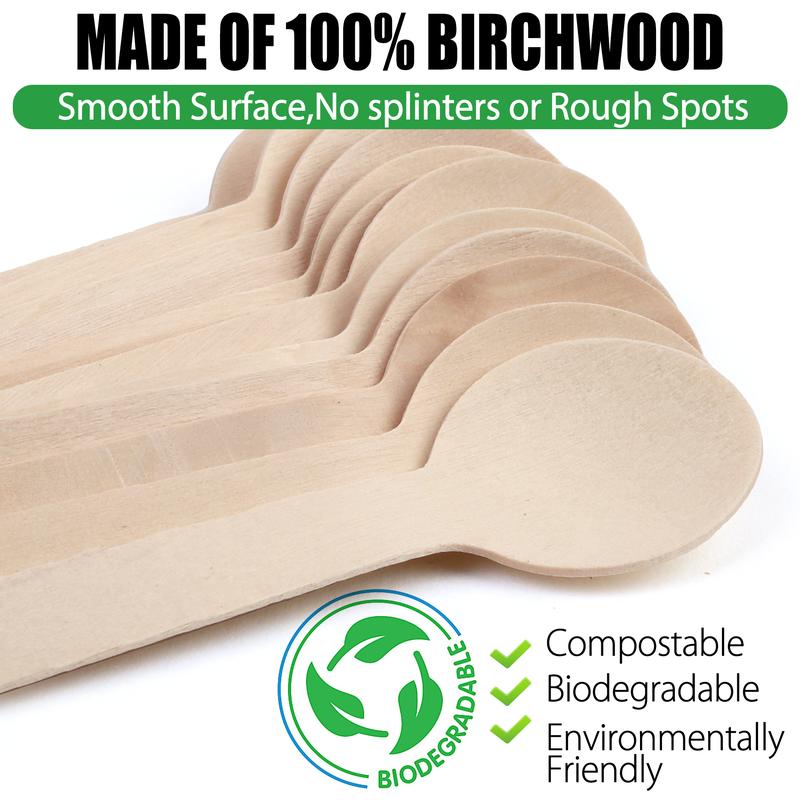 Pack of 100 Mini Wooden Spoons 4 inch Length Disposable Tasting Sampling Spoons Biodegradable Compostable Eco-friendly Birchwood Taster Spoons Round