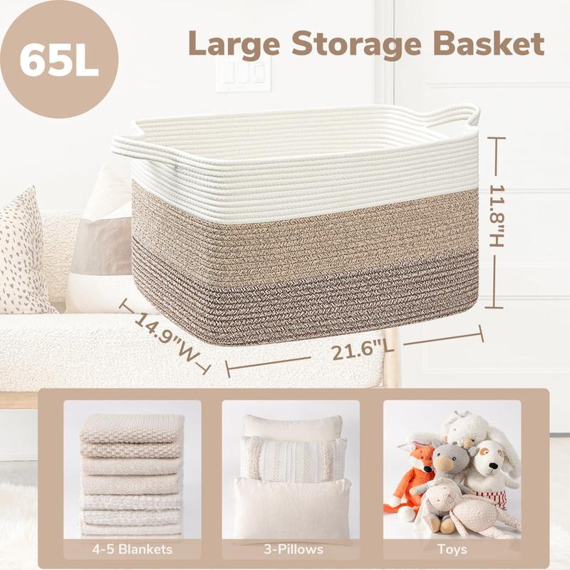 Storage Basket,  Blanket Basket for Living Room,  for Clothes, Rectangle Rope Baskets for Storage