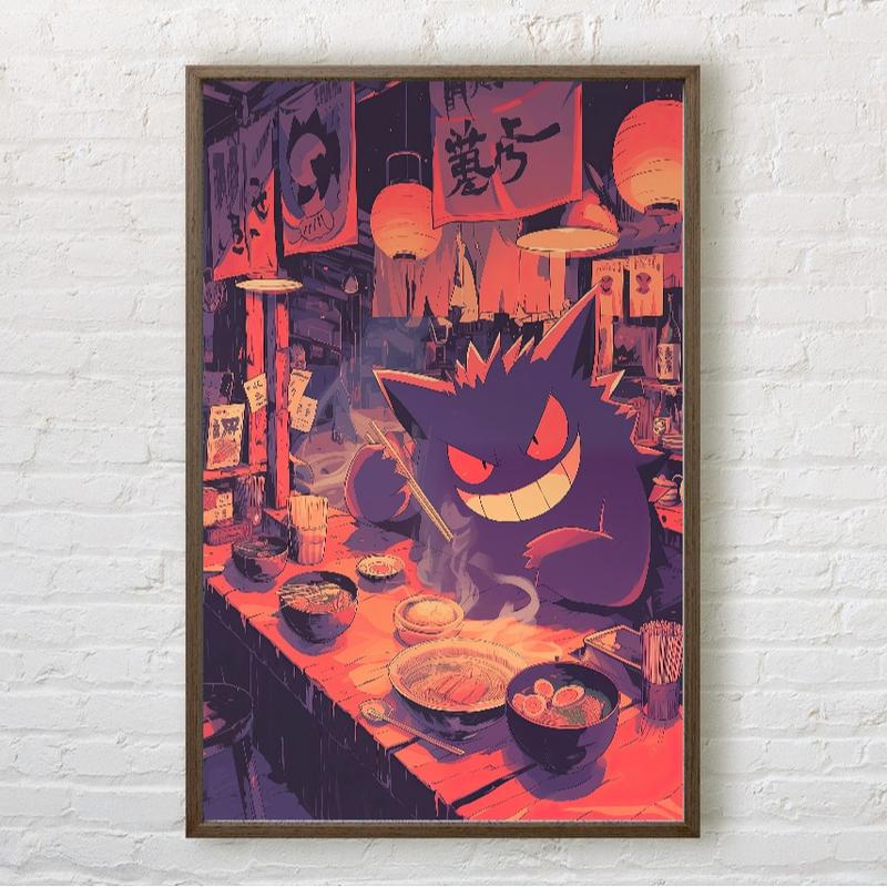 Gengar, Ramen Series, Pokemon, Japanese Tapestry Style, Anime Poster, Printable