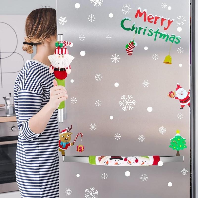 Christmas Themed Refrigerator Door Handle Cover, 3 Counts set Kitchen Appliance Handle Cover, Household Kitchen Accessories