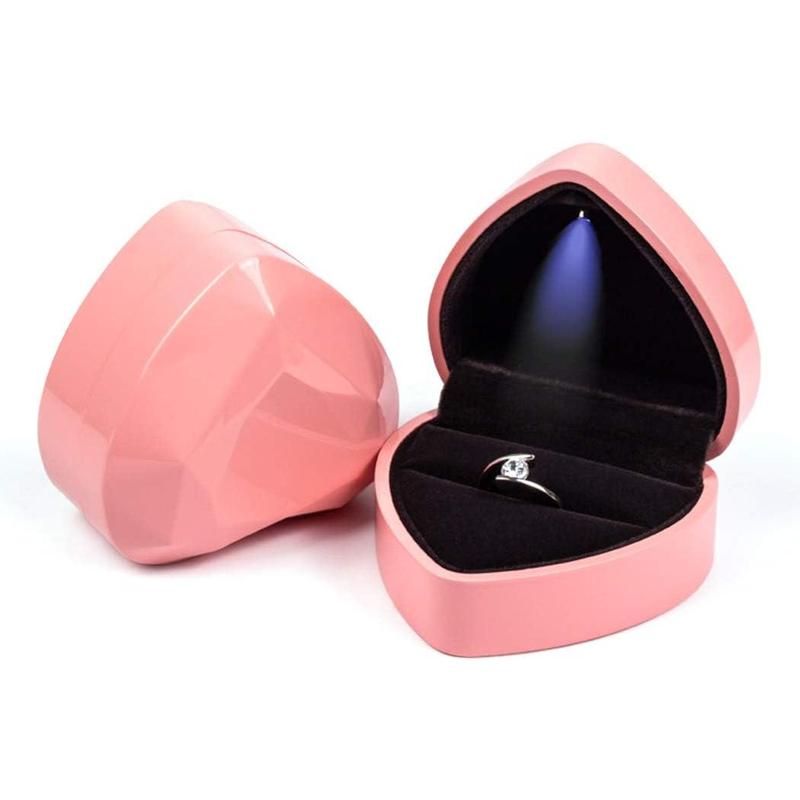 Heart Shaped Ring Box LED Light Engagement Ring Boxes Jewelry Gift Box for Proposal Wedding Valentine's Day Anniversary Christmas