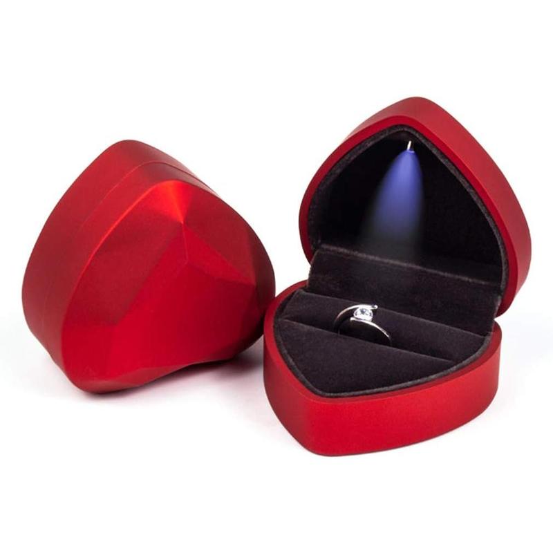 Heart Shaped Ring Box LED Light Engagement Ring Boxes Jewelry Gift Box for Proposal Wedding Valentine's Day Anniversary Christmas