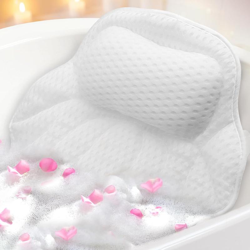 Bath Pillow, Comfortable Bath Pillows for Tub Neck and  Support, Non-Discolouring Luxury Bathtub Pillow, 5D Airmesh Bathtub Pillows for Head and Neck with Non-Slip Suction Cups