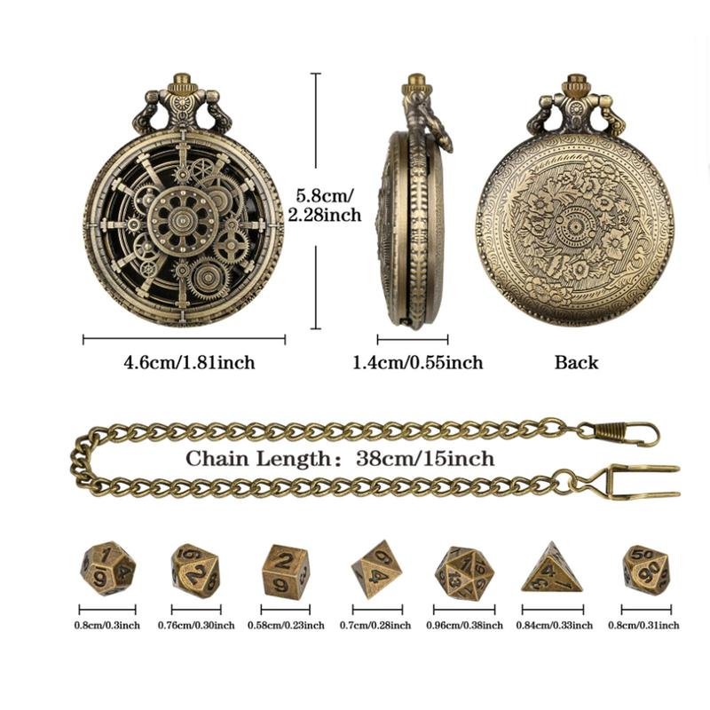 Vintage Pocket Watch Design Storage Case with Dice, 1 Count Creative Gear Chunky Waist Chain Box, Jewelry Storage Box for Home Office Dormitory