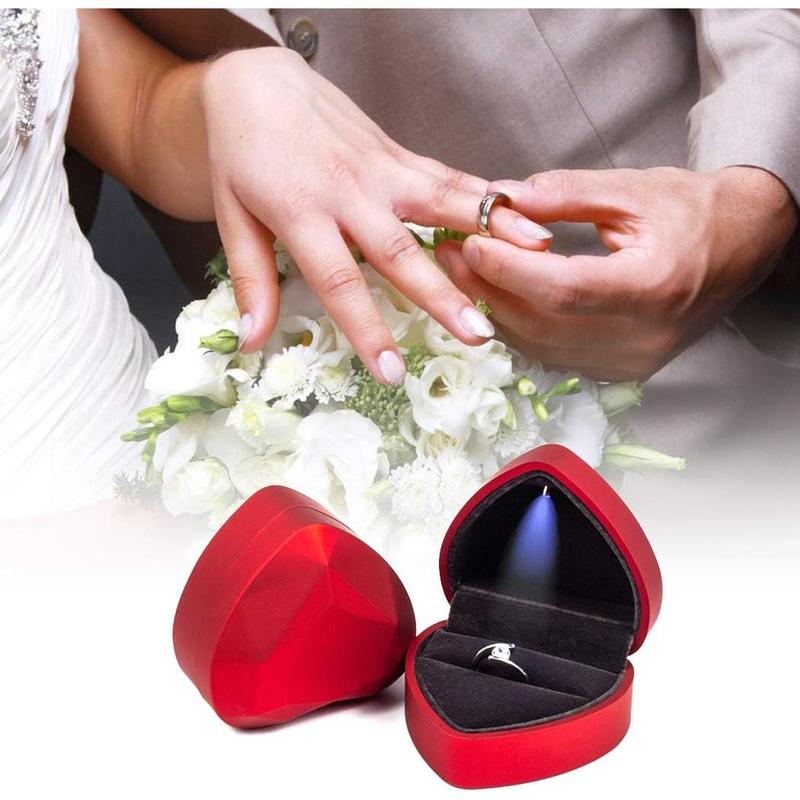 Heart Shaped Ring Box LED Light Engagement Ring Boxes Jewelry Gift Box for Proposal Wedding Valentine's Day Anniversary Christmas