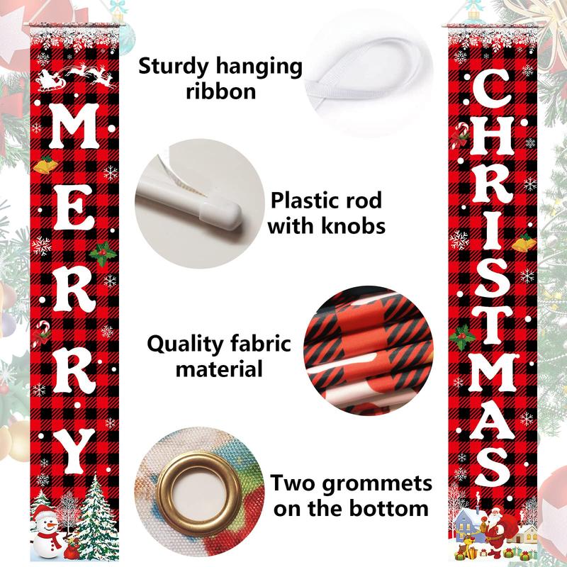 Merry Christmas Banner Xmas Porch Door Sign for Wall Home Party Decor Indoor Outdoor Ornaments