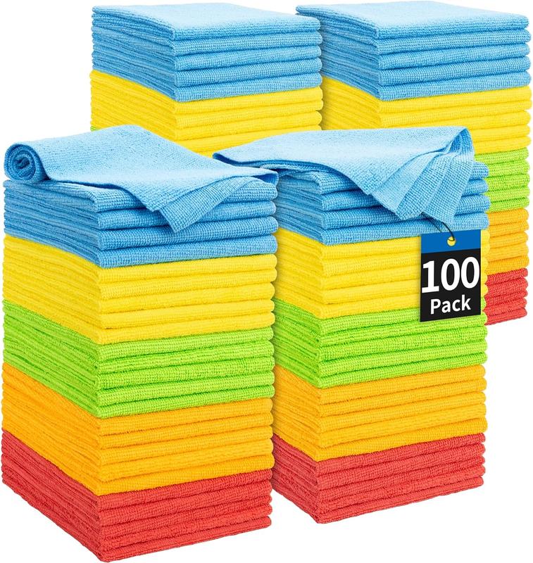 100 Pcs Microfiber Cleaning Cloths, Cleaning Rags Towels Bulk Absorbent Lint-Free Washcloths, All-Purpose Cloth Wipes for Car, Shop, Office, Household Cleaning 11.5