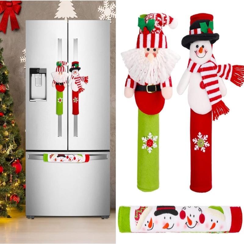 Christmas Themed Refrigerator Door Handle Cover, 3 Counts set Kitchen Appliance Handle Cover, Household Kitchen Accessories