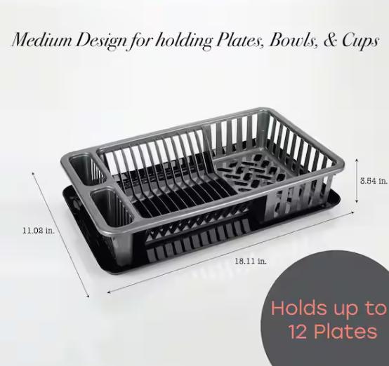 Large Dish Rack with Tray in Silver