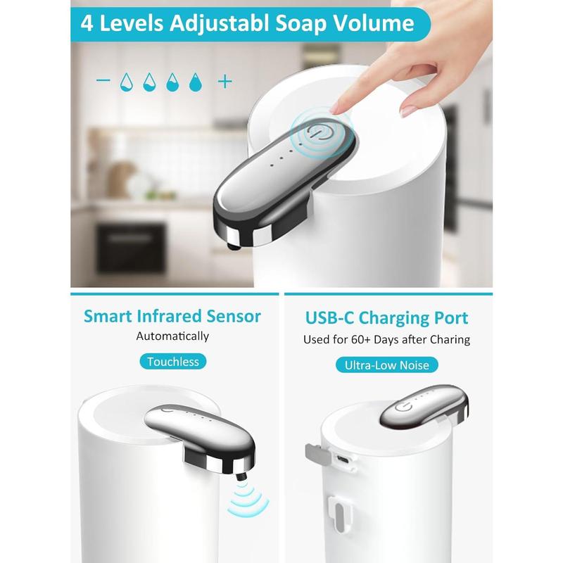 Automatic Liquid Soap Dispenser, Electric Touchless Soap Dispenser with Waterproof Pump for Bathroom Kitchen, 13.5oz 400ml Capacity, Liquid Style, White