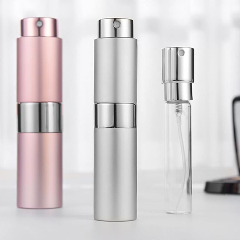 Refillable Perfume Atomizer for Travel, Portable Mini Spray Bottle Scent Pump Case, Fragrance Empty Cologne Dispenser, Perfume Aftershave Container Sprayer For Traveling Outgoing, 8ML (Silver) Aluminium Glass