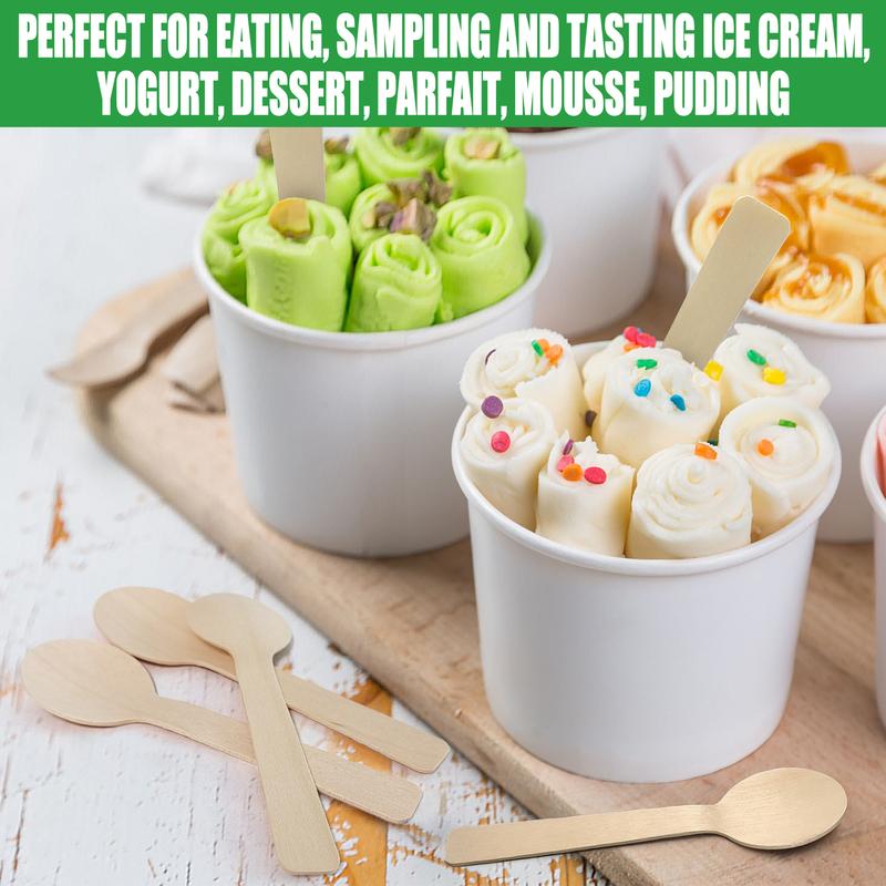 Pack of 100 Mini Wooden Spoons 4 inch Length Disposable Tasting Sampling Spoons Biodegradable Compostable Eco-friendly Birchwood Taster Spoons Round