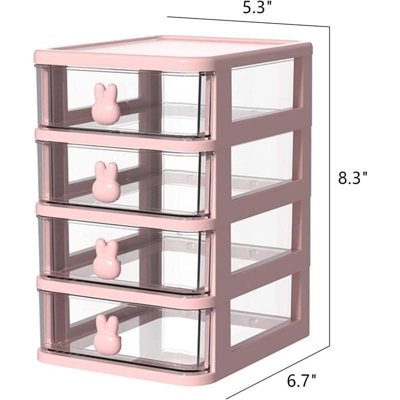 Storage Drawer, 4 Drawer Unit, Drawer Desk Storage Organizer for Makeup, Hair Care, Bathroom, Dorm, Desk, Countertop, Office, 5.3 inches * 6.7 inches * 8.3 inches, Pink