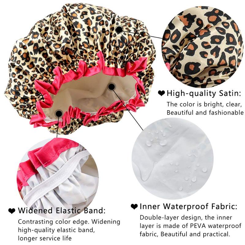 TCOTBE 4 Pieces Shower Cap for Women, Elastic and Reusable, Environmental Protection Hair Bath Caps, Double Waterproof Layers Bathing Hat HuiYouHui