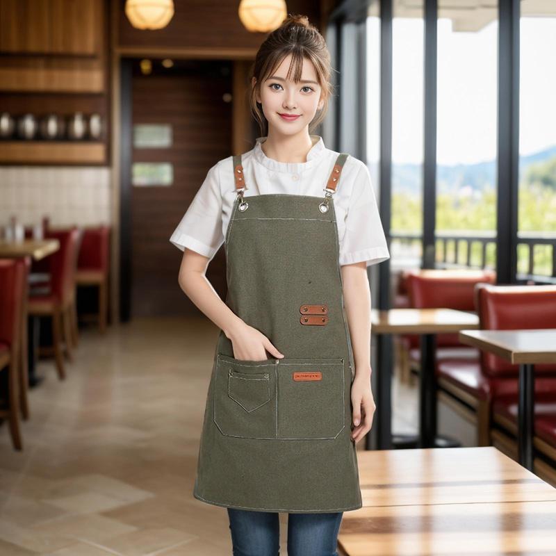 Canvas Apron with Pocket, 1 Count Solid Color Adjustable Kitchen Cooking Apron, Household Apron for Kitchen, Restaurant, Barber