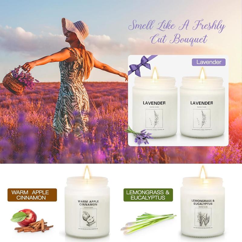 4 Pack Candles for Home Scented, Lavender Candles Gifts Set, 28 oz Aromatherapy Apples Cinnamon Scented Candles for Home 200 Hour Long Lasting Soy Candle for Women Men Birthday Thanksgiving Christmas