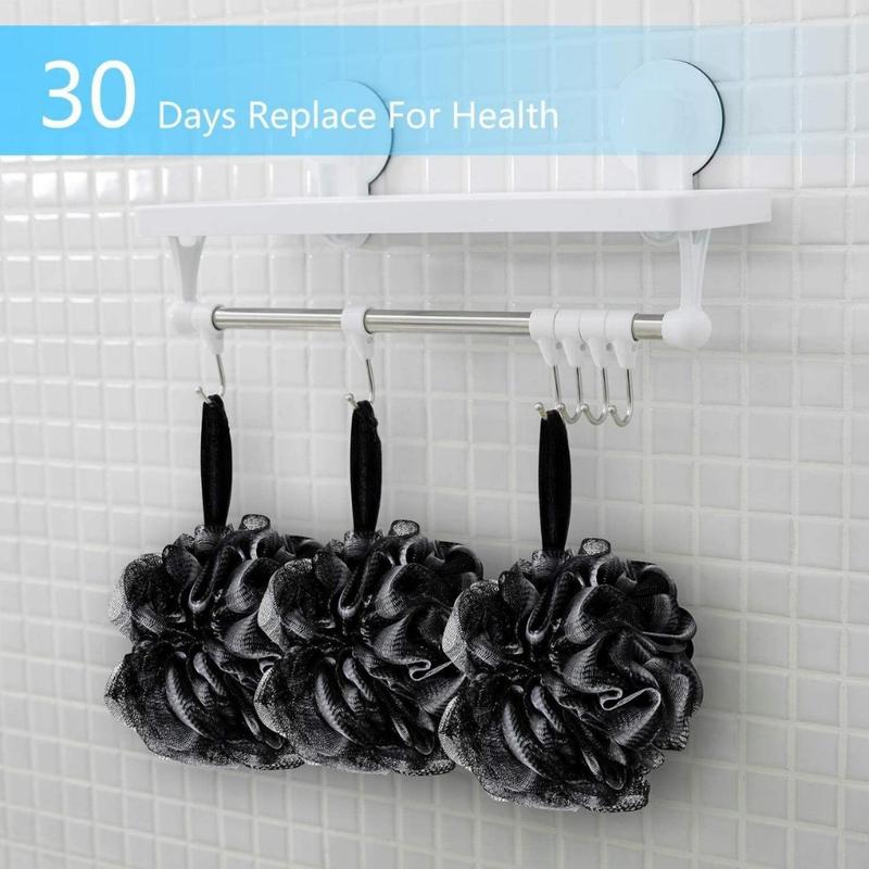 Charcoal Bath Loofah Sponge, 4 Pack Black 60G Large Shower Mesh Ball Soft Pouf Body Scrubber, Exfoliate, Cleanse, Soothe Skin, Black Loofah with White Trim(Creative Life Pavilion) Accessories