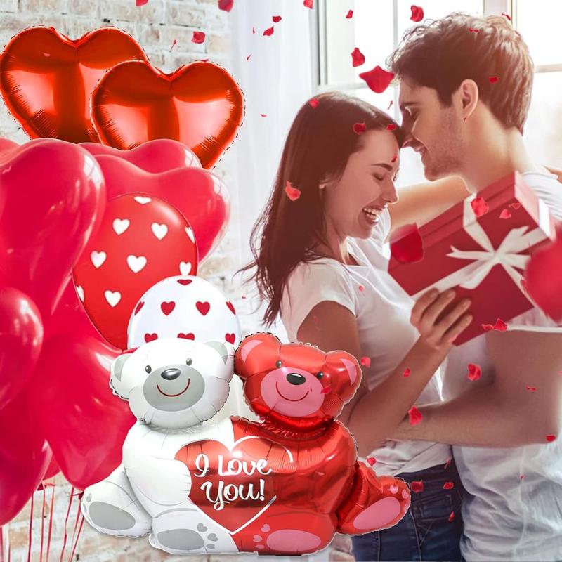 Christmas gift Valentine's Day Balloon Decor Set - 49 Pcs 'I Love You' & Heart Balloons with Teddy Bear 1000 Silk Rose Petals Romantic Decorations