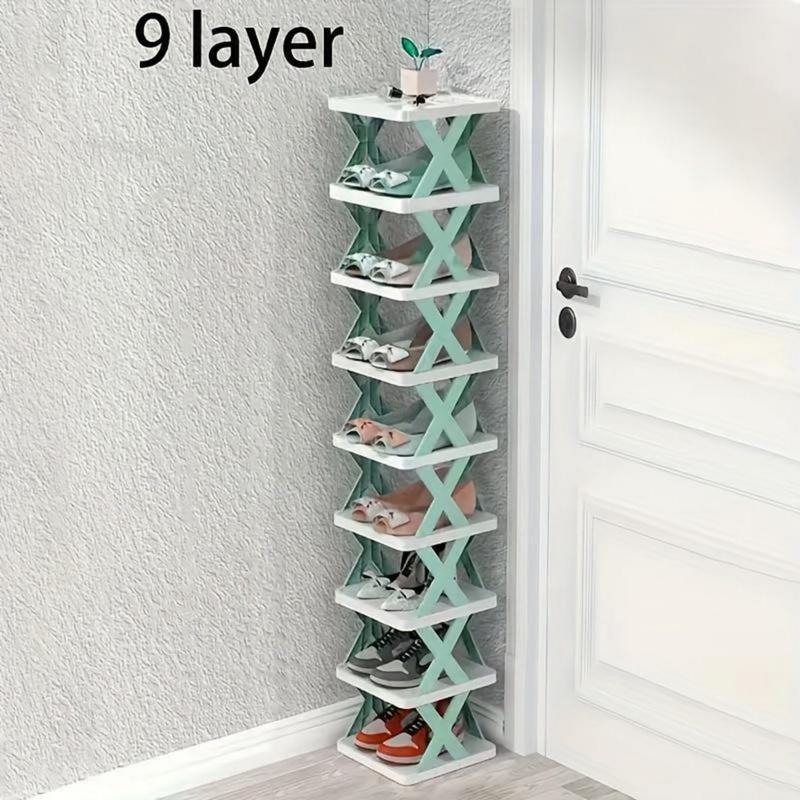 9-Tier Stackable Shoe Rack Organizer, Plastic Shoe Shelf for Closet & Entryway, Space-Saving Home Storage，Blue and Green，Christmas Gift