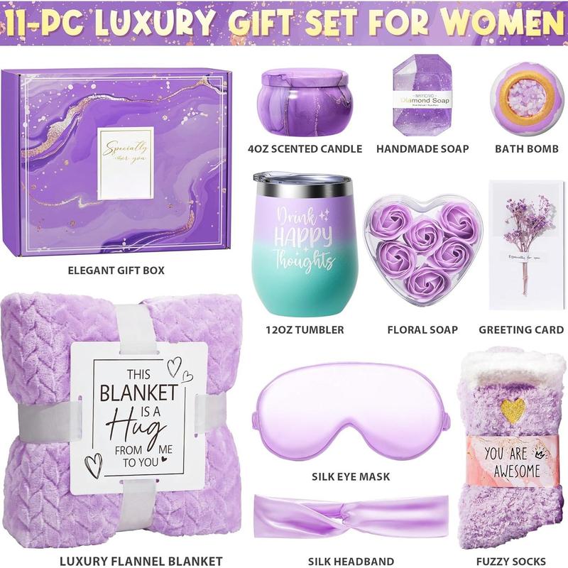 Birthday Gifts for Women Self Care Gifts Get Well Soon Gifts, Lavender Relaxing  Gifts Basket Care Package with Luxury Flannel Blanket,  Christmas Gifts Idea for Mom Her  Friends Sister