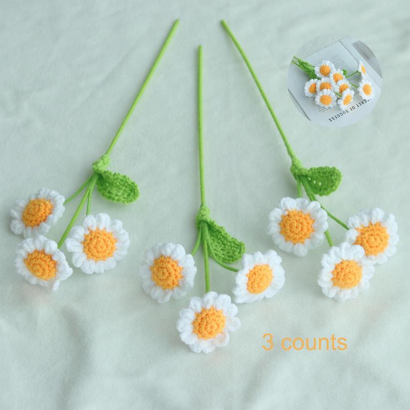 Artificial Daisy Flower, Handmade Crochet Flower, Faux Flower for Home Decor, Decorative Flowers for Wedding Bouquet, Restaurant, Room Decor