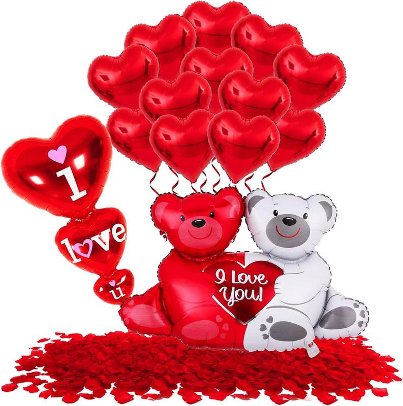 , Teddy Bear I Love You Balloon Set - 40 Inch | Red Rose Petals Pack of 1000, Red Heart Balloon for Romantic Decorations Special Night | Valentines Day Balloons, Valentines Day Decorations