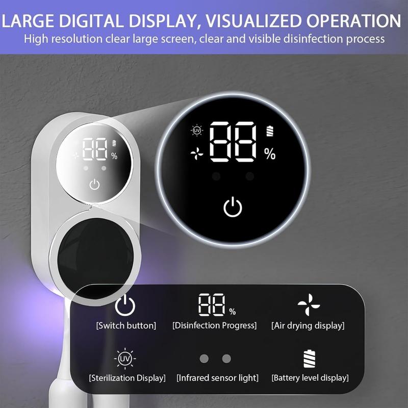 X122 Toothbrush Cleaner,toothbrush Sanitizer,UV-CCleaning and Air Drying,LED SmartScreen,X122 toothbrush sterilizer,Rechargeable Wall Mount ToothbrushHolder