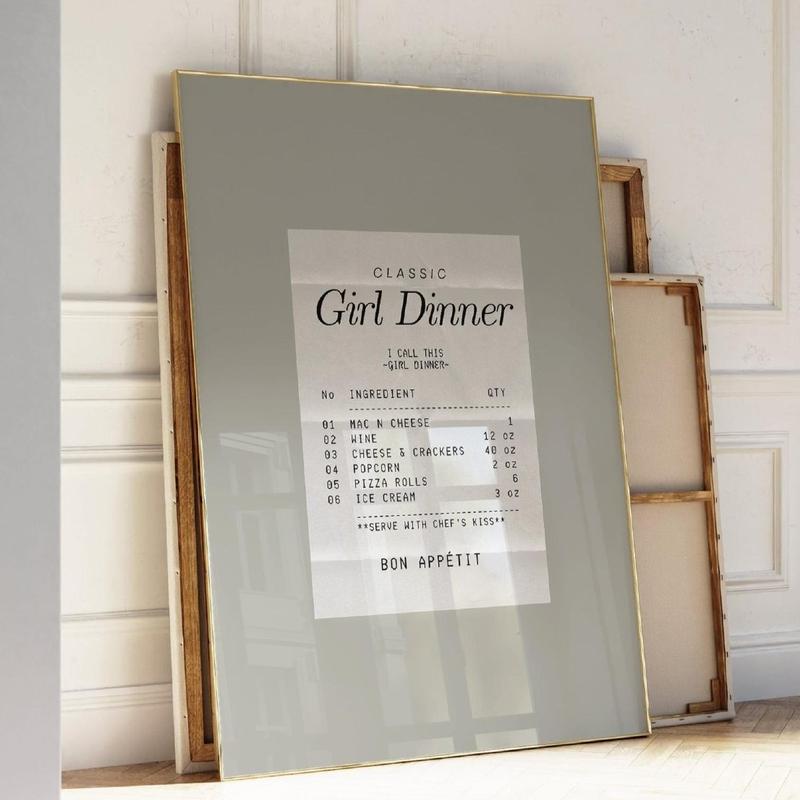 Girl Dinner Receipt Print, Minimal Wall Art Print Poster, Poster No Framed, Decor home,cool picture, Poster No Framed, Decor home