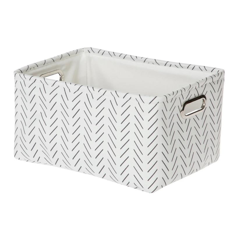 Black and White Lines Canvas Storage Basket with Handles - Decorative Home Organizer - Organiser Bin Rectangle