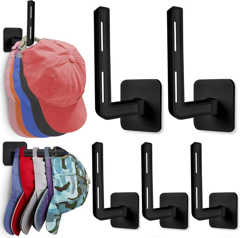 Hat Rack for Wall Hat Organizer (5-Pack), Adhesive or Drilling Hat Hooks for Wall Hat Storage for Baseball Caps